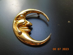 Spectacular, characterful modern smiling anthropomorphic crescent moon with polished stone eyes