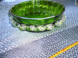 Kínálótál-kézműves  üveg tál- rátett oldaldísszel 20 cm