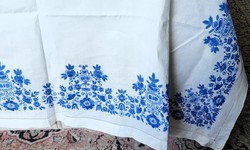 Buzsáki embroidered buzsák embroidery silk linen tablecloth + 10 napkins azure detailed needlework