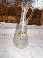 Antique enamel painted broken glass decanter