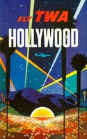 Retro vintage amerikai utazási reklám plakát Hollywood USA 1960, modern reprint, fesztivál koncert