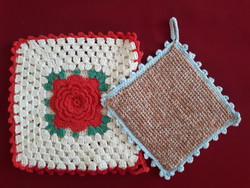 2 crocheted kitchen utensil holders / coasters