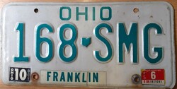 Régi amerikai rendszám rendszámtábla 168-SMG Ohio Franklin USA . 2.