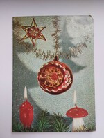 Old Christmas postcard retro photo postcard with Christmas tree decorations