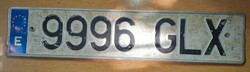 Spanish license plate number plate 9996 glx