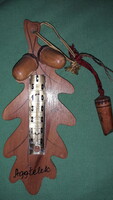 Antik fa makkos hőmérő szivenírboltos ajándéktárgy síppal AGGTELEK - HÉVÍZ a képek szerint