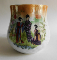 Antique Zsolnay pot-bellied geisha mug