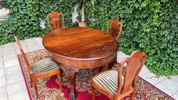 Antique dining / conference table with 4 upholstered chairs