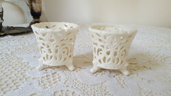 Wonderful openwork, lacy cream white ceramic candle holder 2 pcs.
