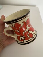 Ceramic jug with tulips, folk ceramics, peasant