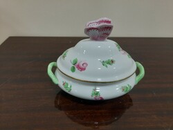 Herendi petite rose patterned bonbonnier with butterfly catcher