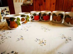 Alföldi porcelán gyümölcs mintás bögre, szőlő, barack, alma mintás