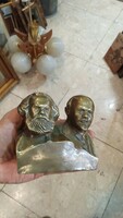 Marx és Lenin, szignózott bronz szobor, 18 x 14 cm-es nagyságú
