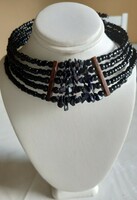 Vintage choker made of 5 rows of black glass beads
