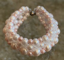 Pink and white bowler beads casual bracelet bridesmaid bride wear