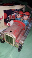 Old sheet metal with fire engine figures 25 x 12 cm as shown in the pictures