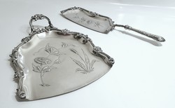 Silver-plated art nouveau shovel set