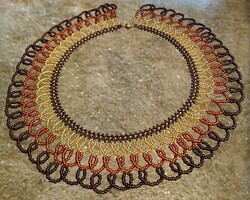 Unique string of pearls neck blue modern pearl collar in brown bronze gold colors