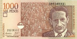 1000 peso pesos 2007 Kolumbia UNC