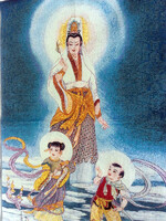 TIBETI BUDDHISTA  selyembrokát   TEXTILKÉP THANGKA -aranyszállal átszőtt