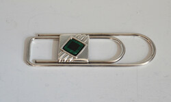 Silver document clip or marker. Classic style. Hand carved with malachite and onyx. N46