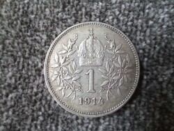 Austrian silver József Ferenc 1 crown 1914