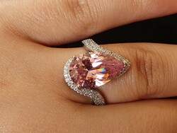 Miracle! Pink zirconia ring, marked in a white gold-plated socket