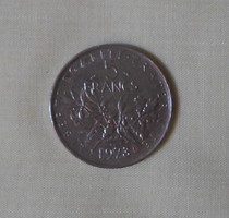 French currency - coin, 5 francs / franc (1973)