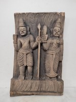 Antik indiai faragott fa épület dísz Gujarat? India hindu isten motívum 531 7559