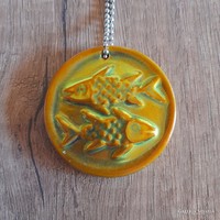Old Zsolnay eosin horoscope pendant, fish