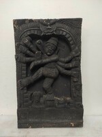 Antik indiai faragott fa épület dísz Gujarat? India hindu Síva isten motívum 528 7556