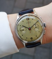 Delbana vintage chronograph from the 1950s! Serviced, with tiktakwatch service card, warranty
