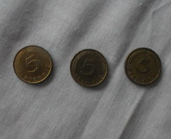 German money - coin, 5 pfennig (f, stuttgart)