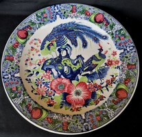 Dt/304. Huge, round, Japanese serving bowl with peacock decor