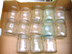 13 Pack of 5/8, 4.5 dl, green, blue preserves, frosted glass