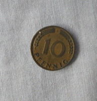 Német pénz – érme, 10 Pfennig (J, Hamburg; 1949)