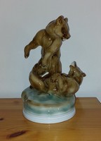 Sale! Collector's beauty 'wrestling bears' - zsolnay/markup béla 1911 with print