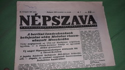 Antique 1940.November 15. Népszava social democrata - daily newspaper in collector's condition according to pictures