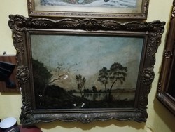 Antique large size painting oil canvas