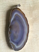 Agate-geode slice in a silver-plated frame with erlivel-without chain-pendant