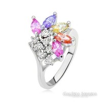 Shiny medical steel ring with silver color, clear shiny colored zirconia stones