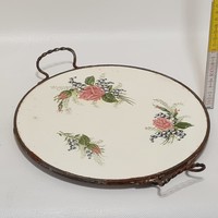 Art Nouveau majolica serving tray with field flower pattern (2703)