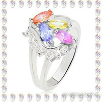 Shiny medical steel ring with silver color, clear shiny colored zirconia stones.