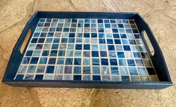 Unique stylish handmade gift blue glass mosaic wooden tray