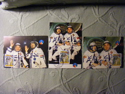 3 postcards with stamps - joint Soviet-Hungarian space flight 1980 with May 27 stamp