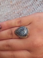 Valódi Merlinit / dendrites opál ezüst gyűrű 8as méret