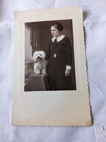 1936-ból kutyás (máltai?) fénykép képeslap méret