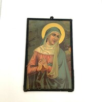 Antique religious object, old memory glass picture of Saint Mary glasbild mit maria mutter gott