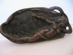 Art deco bronze woman-shaped business card holder, soap holder, ash tray