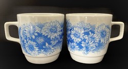 Zsolnay 2 mug display cases with blue floral skirts